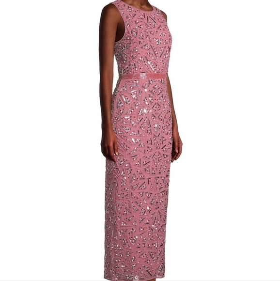 Mac Duggal Triangle Bead & Sequin Pattern Midi Sheath Dress in Rosewood - Picture 6 of 9